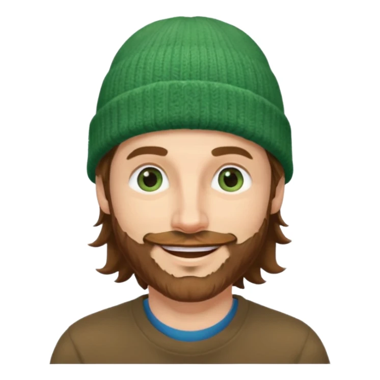 white man
aged 40,
Blue eyes, 
mid length brown wavy hair,
Green beanie hat,
Stubble
Smiling and winking sticker