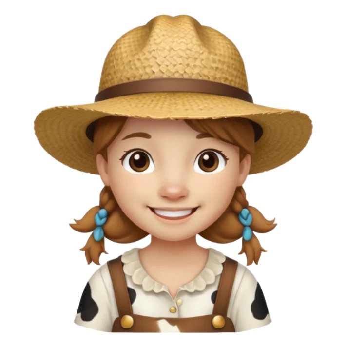 Girl cow with a small straw hat sticker