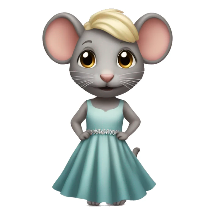 Rat with blond hair and eyelashes and a dress sticker