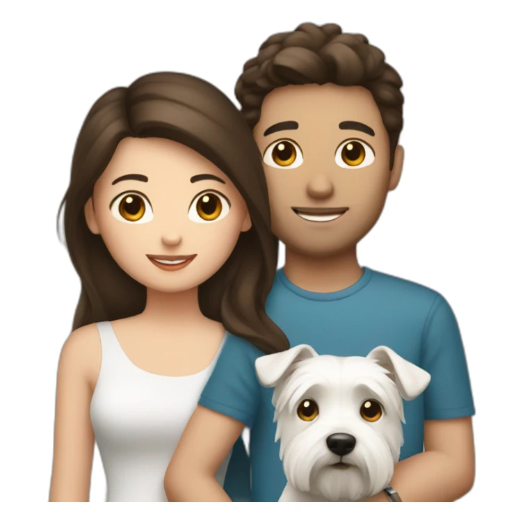 Brunette girl and brunette boy with westie sticker