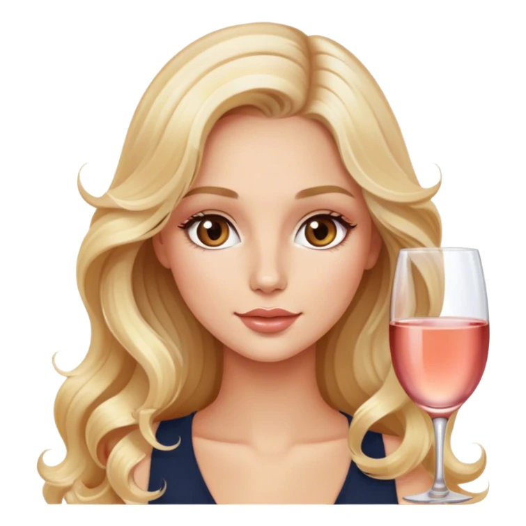 Blonde model with brown eyes, long wavy hair, wine tasting rosé champagne sticker