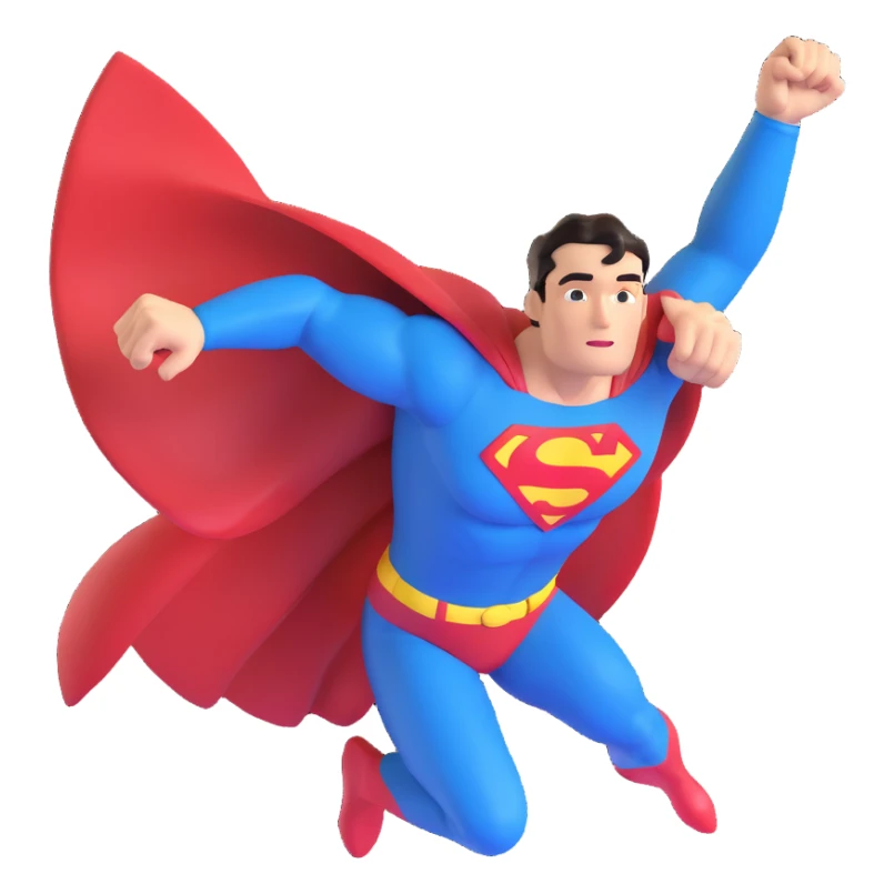 Superman flying with cape, 3D cartoon style sticker