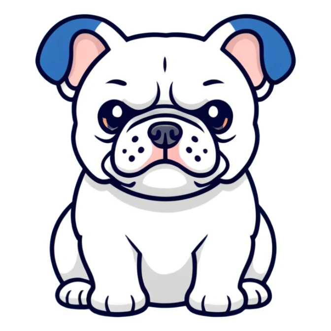 mini bulldog, blue and white sticker