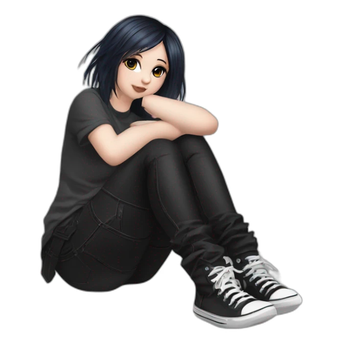 curvy emo girl sits on the floor черная юбка белые трусики рваные полосатые чулки sticker