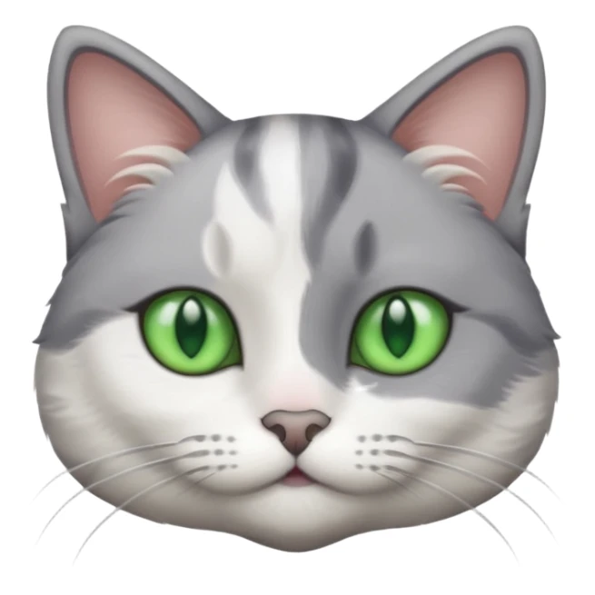 fai un gatto grigio e bianco con gli occhi verdi sticker