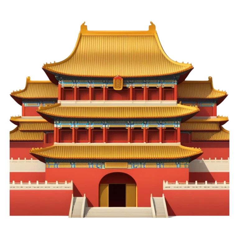 Forbidden City palace in Beijing, traditional Chinese imperial architecture, red walls and gold roof, emoji style sticker