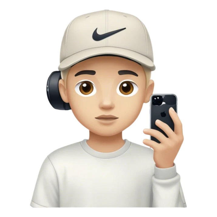 Light-skinned boy with Nike cap filming video with Iphone 15 pro phone sticker