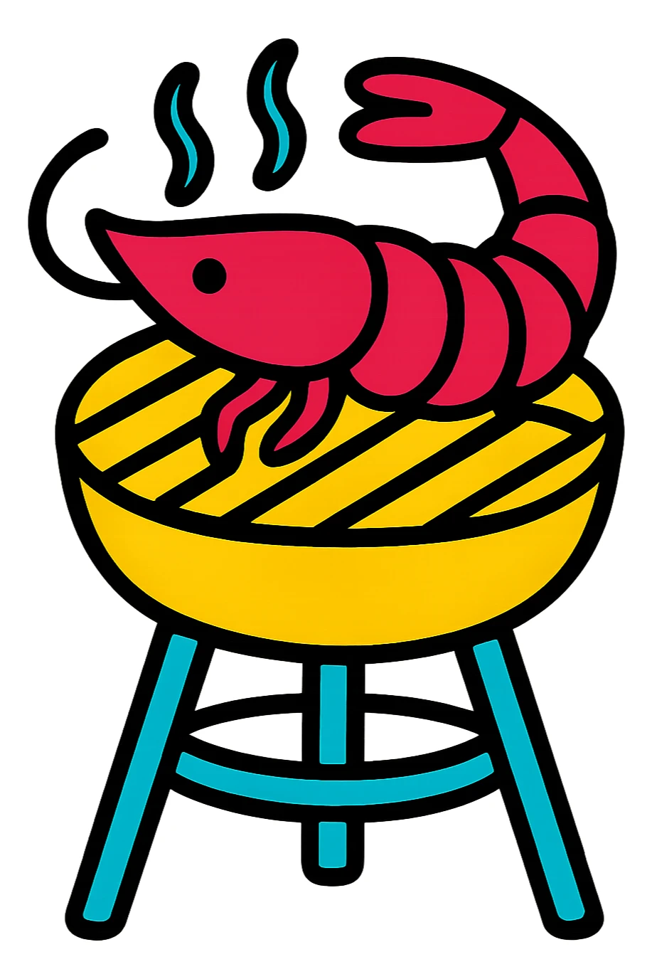 A vibrant colored shrimp being grilled with no background, emphasizing lively and bright colors. sticker