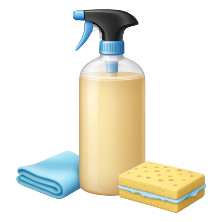 Realistic cleaning essentials with cream color sticker
