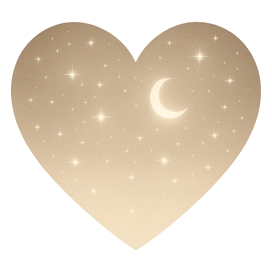 Modify the heart with a night sky gradient to beige night theme with a beige gradient, more stars, and a soft glow. Remove the background entirely  sticker
