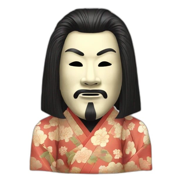 noh-mask-longhair-japanese-kimono-massive-man sticker