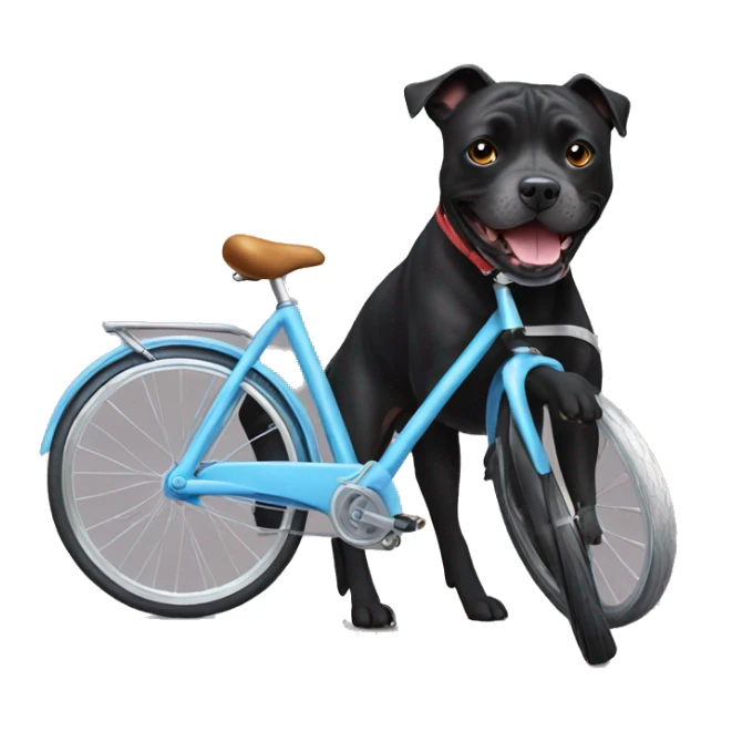black staffie dog riding a bike sticker