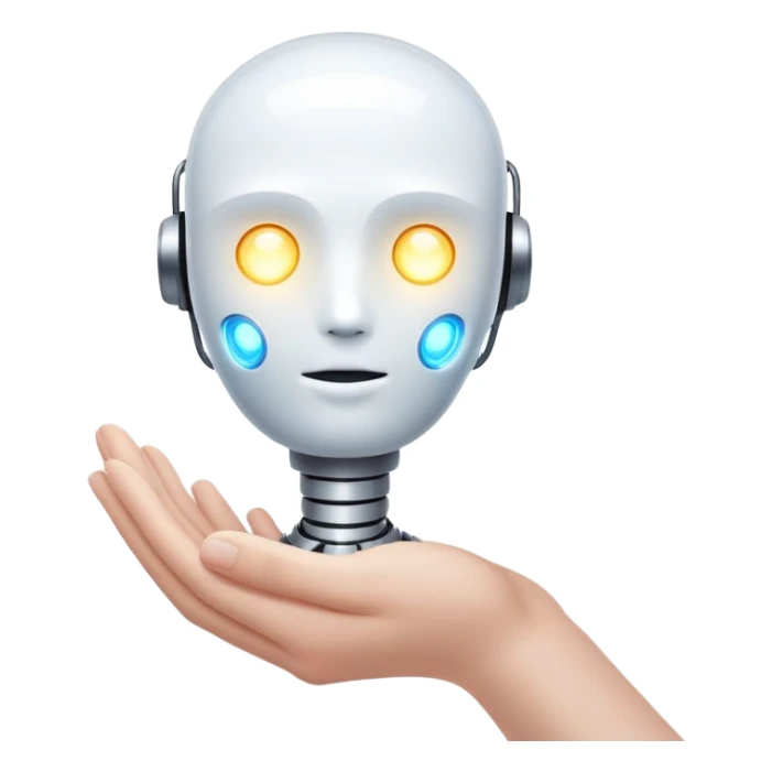 White skin hand holding a glowing AI core sticker