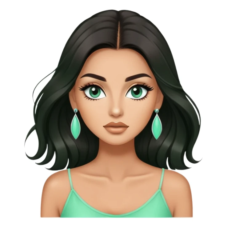 glamorous white fashion model wearing mint green top, with dramatic long eyelashes sticker