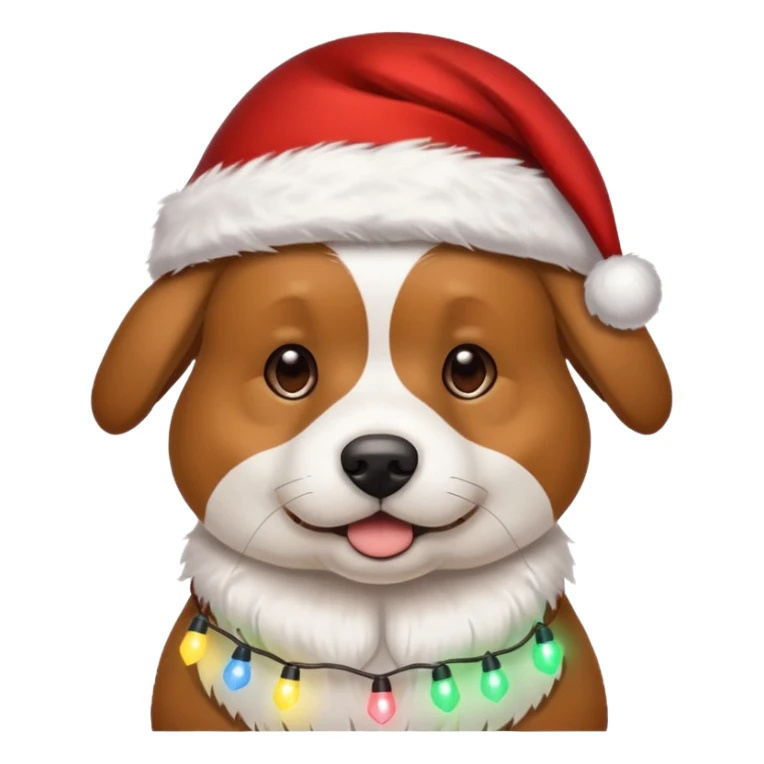 dog wearing Santa hat and Christmas lights sticker