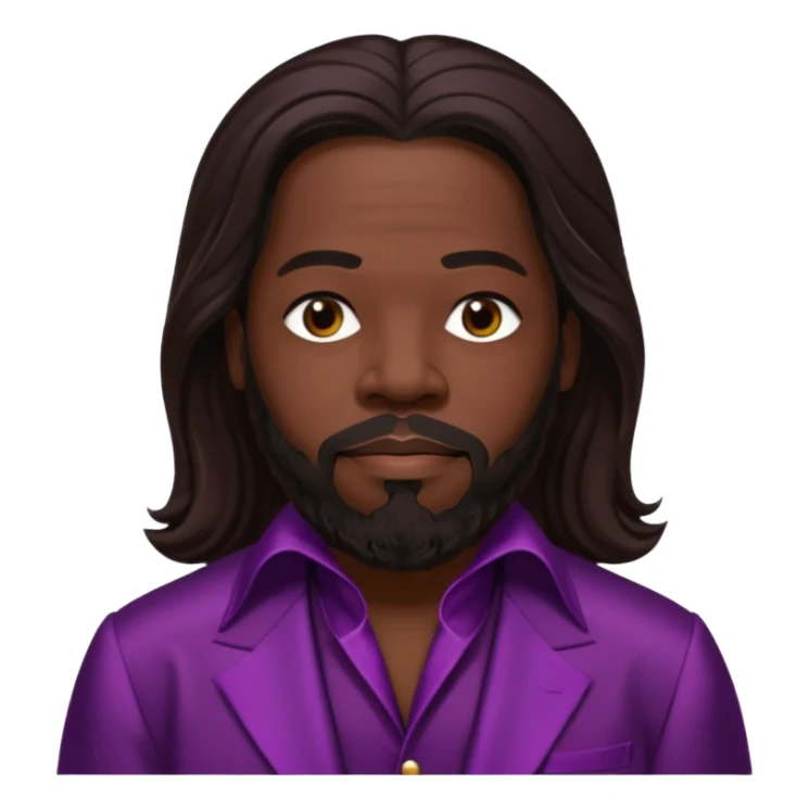 Barry White with long dark brown hair, dark plum silk outfit sticker