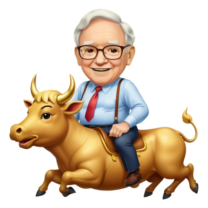 happy Warren Buffet riding golden bull sticker