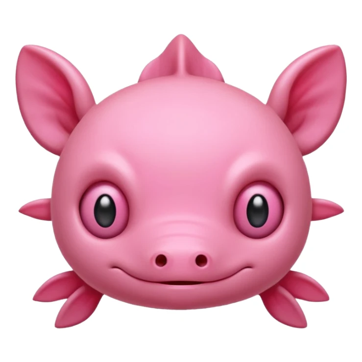 Cartoon pink axolotl face emoji, front view, flat wide head, external gills on both sides, big round eyes, small mouth, no snout, vector style, flat colors, transparent background. sticker