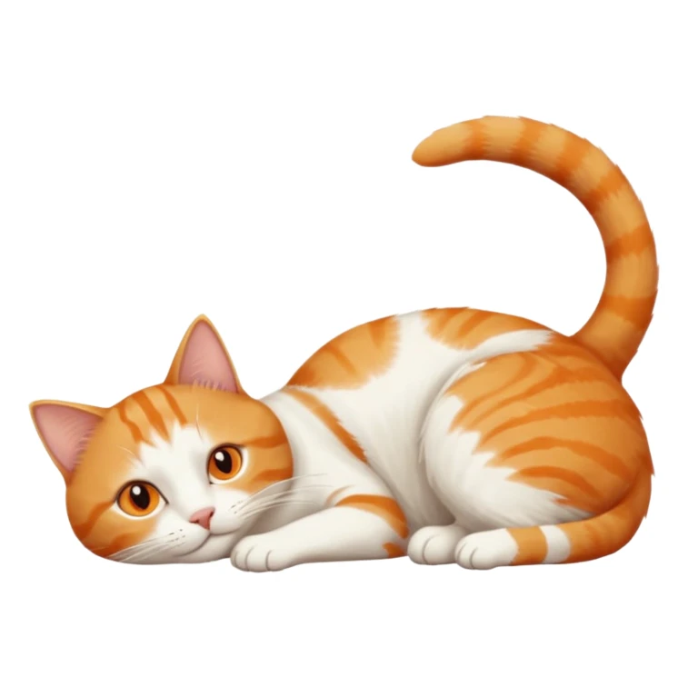 ginger and white cat with orange eyes doing a big extremely long stretch reaching up into the air with arms and legs side by side together straight and overextended whilst lying on its side sticker