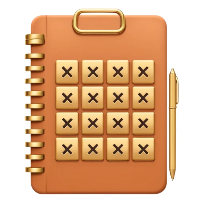 modern elegant planner with checkmarks emoji, 3D style, light terracotta, beige or pink and gold, clean design sticker