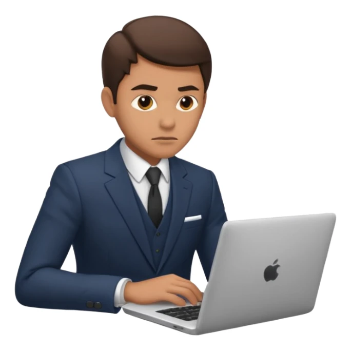 persona de traje trabajado, mirada seria. concentrado en laptop sticker