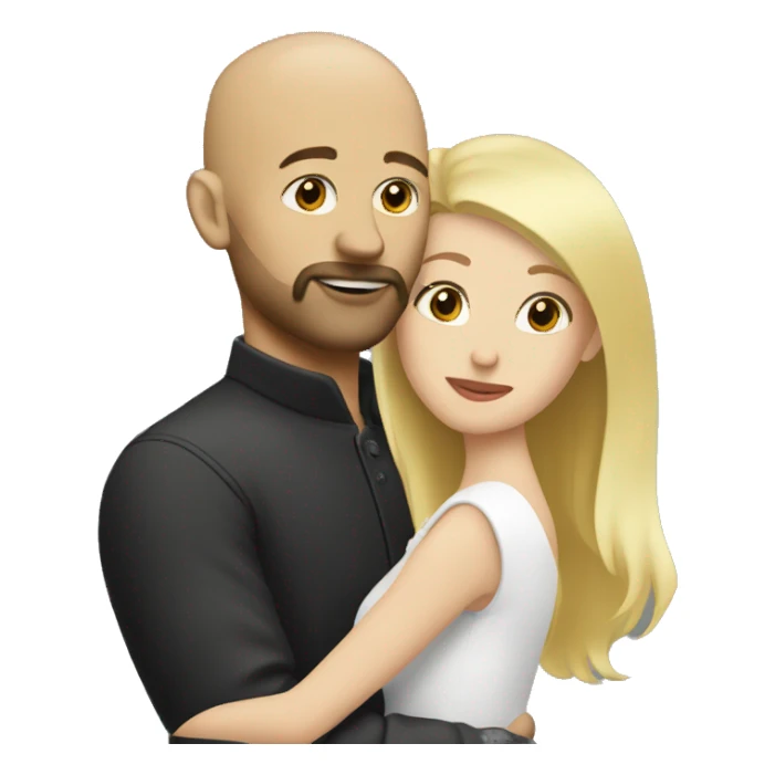 Bald man with a blonde beard kissing his young brunette wife sticker