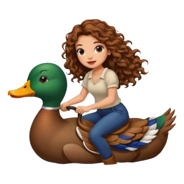cute woman long curly brown hair tattoos riding duck through pond sticker