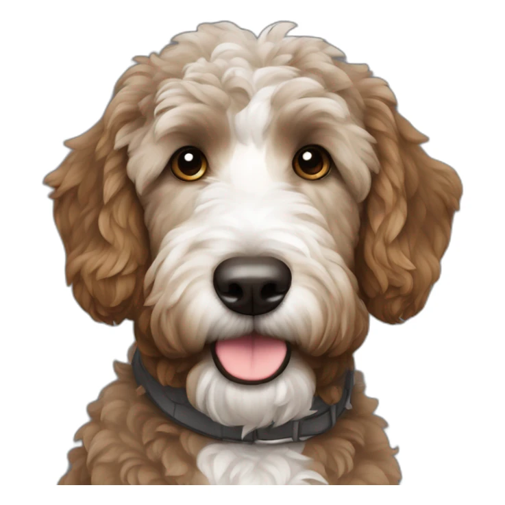 dark gray brown golden doodle with white patch on chest sticker