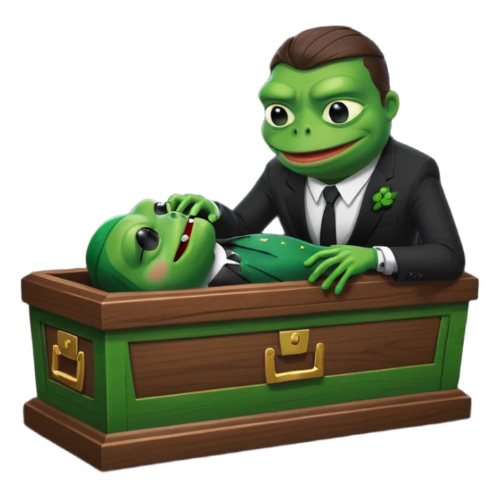 A coffin with "ECHO" written on it, being nailed shut by a Pepe the frog character. sticker