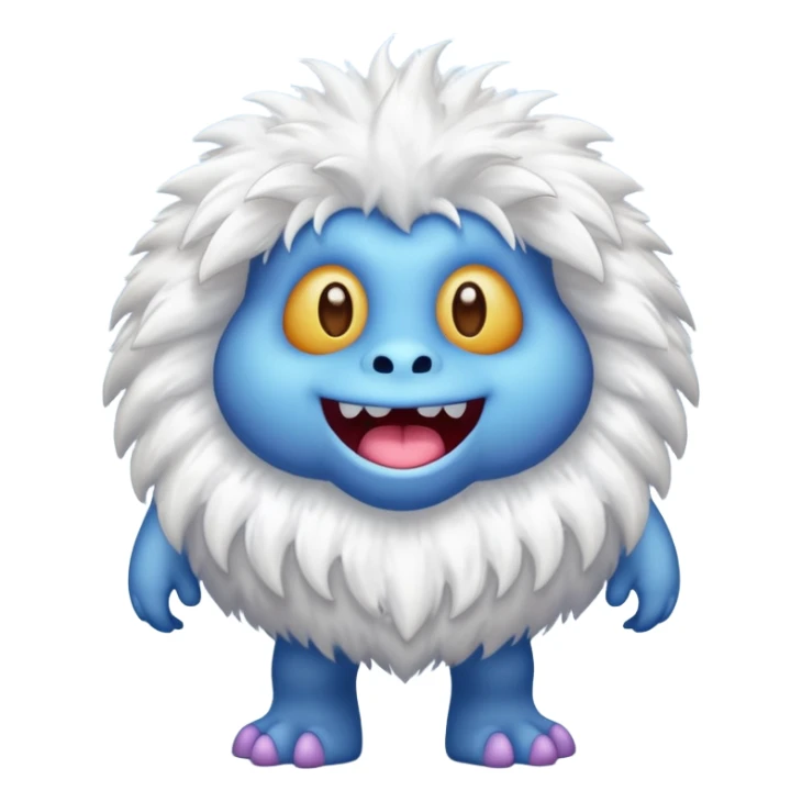 Mammott from My Singing Monsters as a cute emoji, standing, fluffy white fur, blue lips, smiling, minimal background sticker