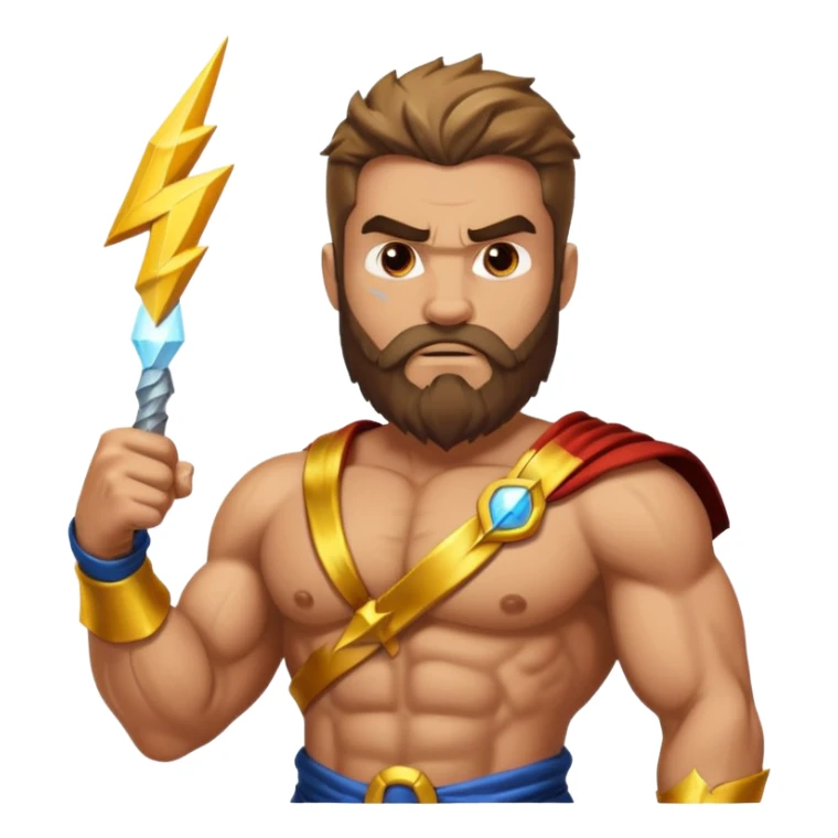 An emoji of the Greek god Zeus. He is a powerful, bearded man with a serious expression, holding a lightning bolt. sticker