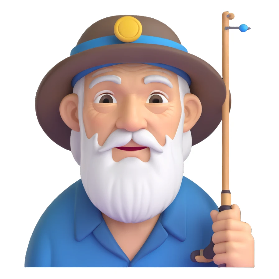 old fisherman with weathered face and fishing hat sticker