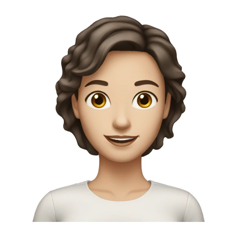 smiling white woman dark brown eyes dark brown hair medium cut sticker