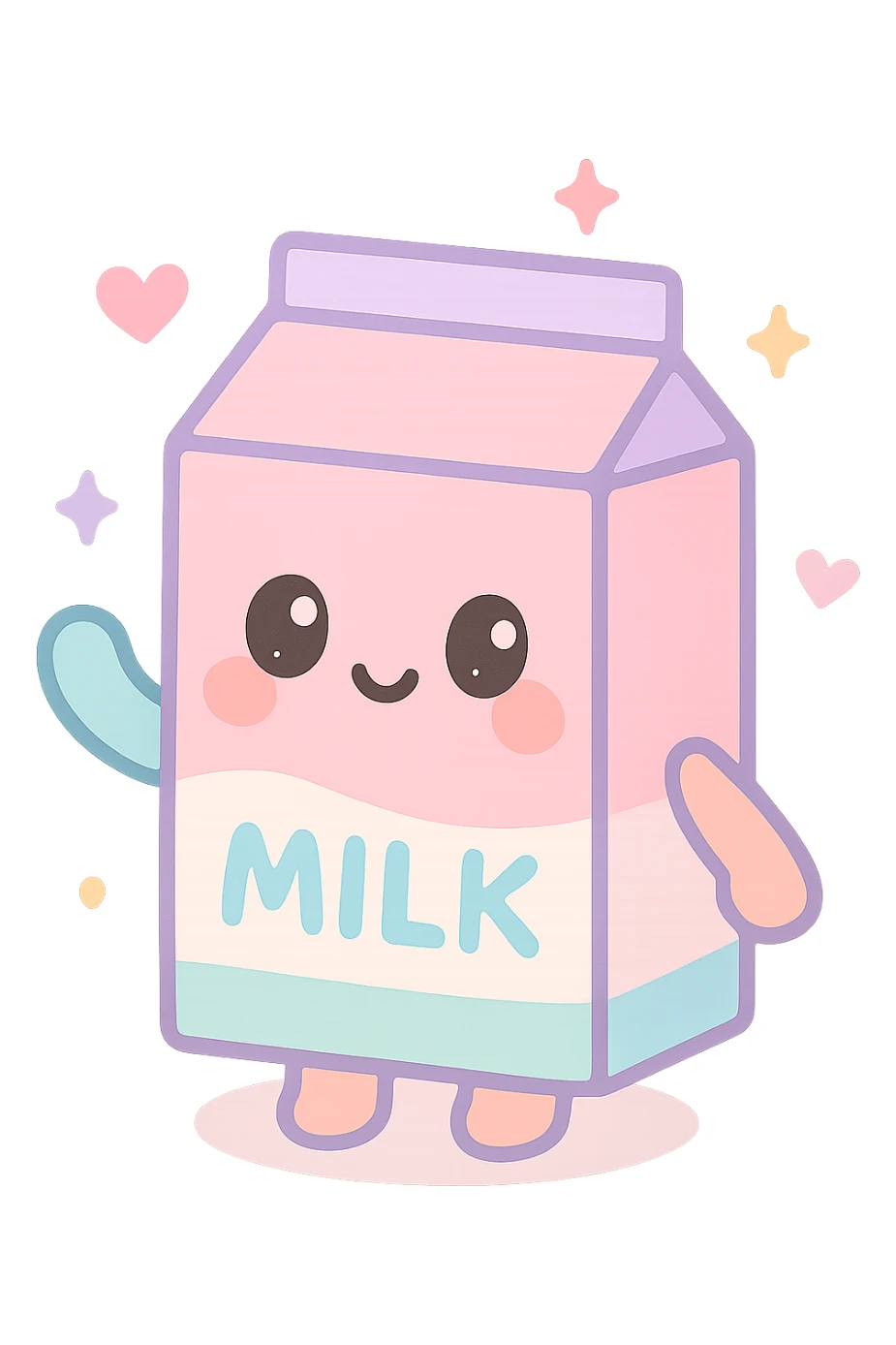 kawaii style waving milk carton, pastel colors sticker