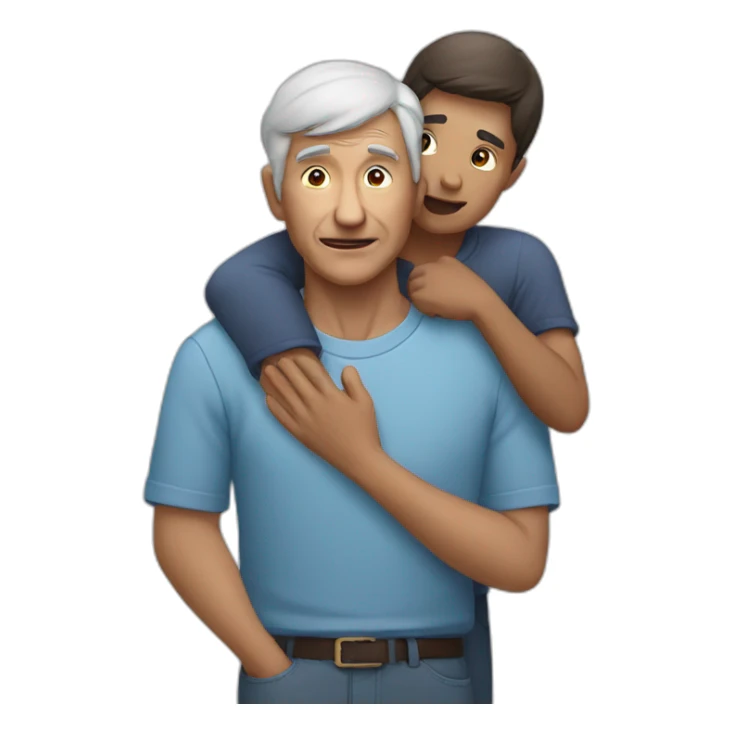 A elderly man holding the head of a young person." sticker
