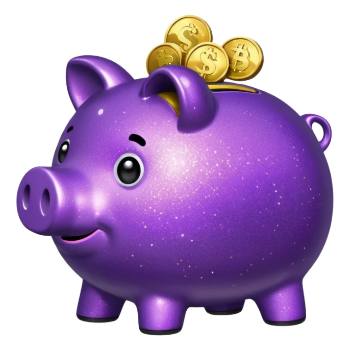 money in a glitter purple piggy bank sticker