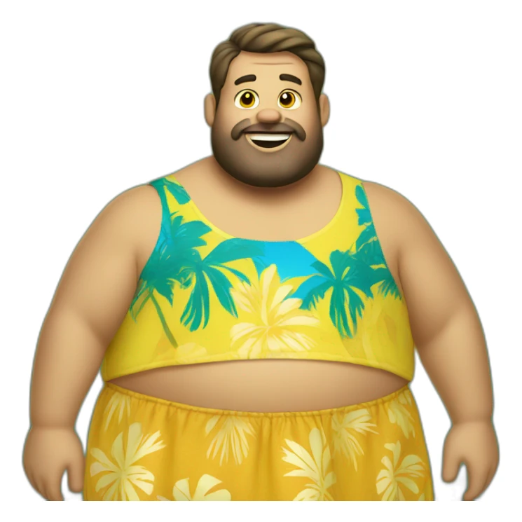 fat guy with yellow hawaiian skirt beard sticker