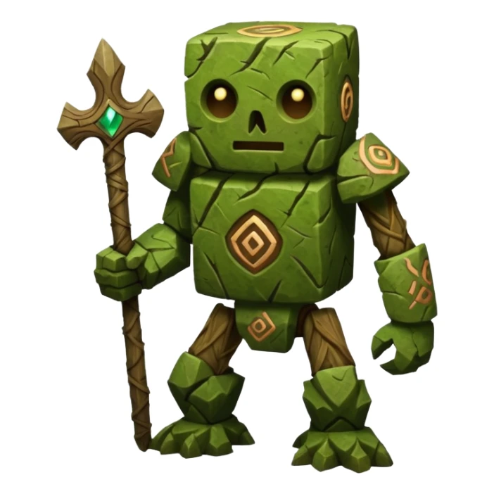 Ancient Moss-Green Stone-Flecked Runic-Engraved Bark-Skinned Forest Golem-Fakémon creature (full body) sticker