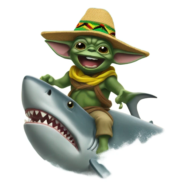 Jamaican Yoda surfing on a shark  sticker