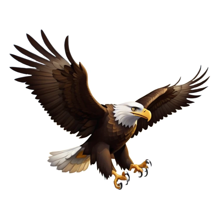 cinematic-eagle-realistic-full-body-soaring-emoji,-massive-wings-spread-wide-against-the-open-sky,-sharp-beak-curved-and-powerful,-piercing-golden-eyes-scanning-the-land-below,-strong-feathered-legs-tucked-tight,-dark-brown-feathers-contrasting-against-the-clouds,-simplified-yet-realistic-focused-features,-highly-detailed,-glowing-with-a-regal-majestic-glow sticker