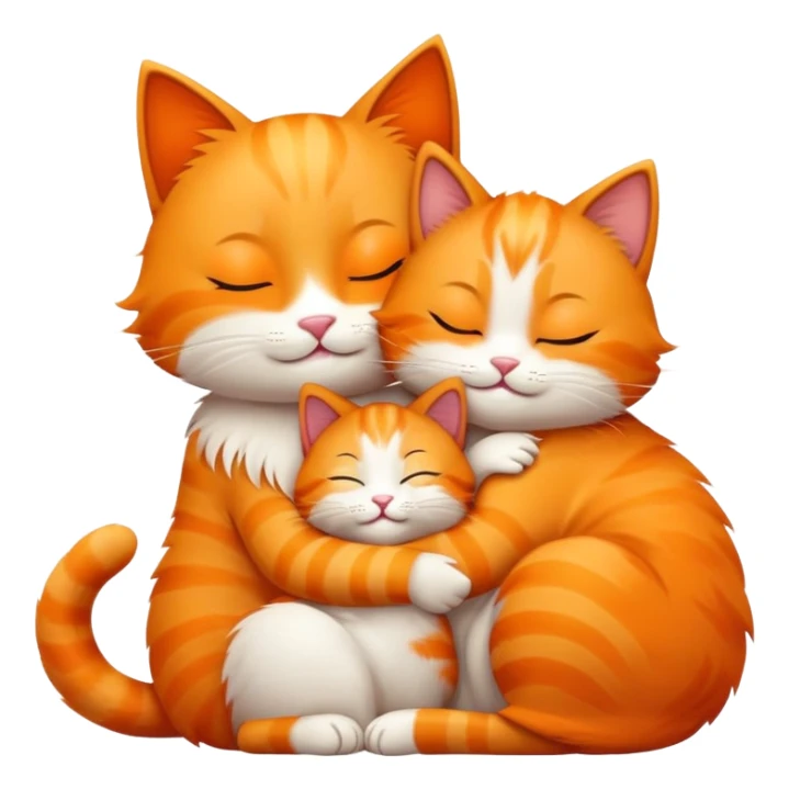happy mom cat hugging her happy kitten, both cats with closed eyes, emoji style sticker