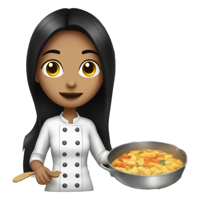 Pale girl with long black hair cooking dinner  sticker
