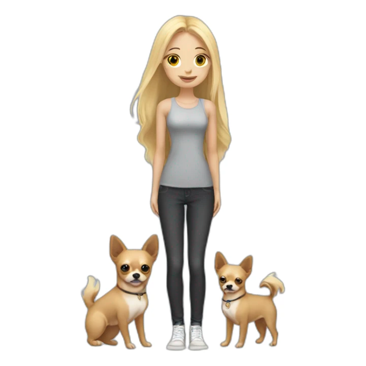 Blonde long hair girl standing with 2 chihuahuas sticker