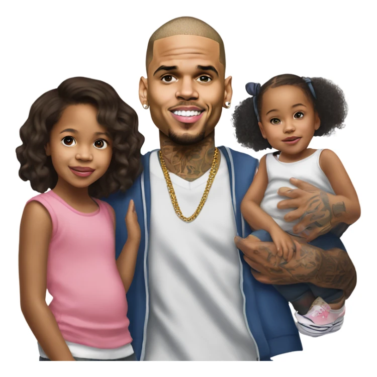 Hyper Realistic Chris Brown with daughter Royalty, son aeko and daughter lovley sticker
