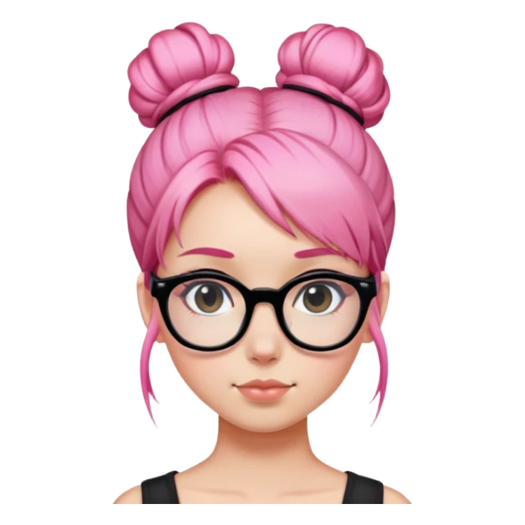 Pink hair bun girl black square glasses  sticker
