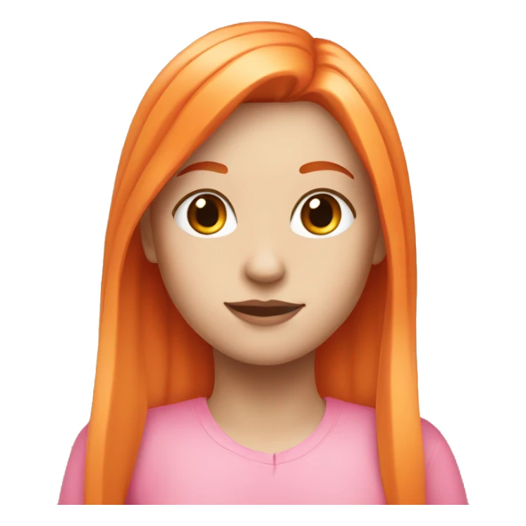 white girl with orange long hair and orange bangs wearing pink sticker