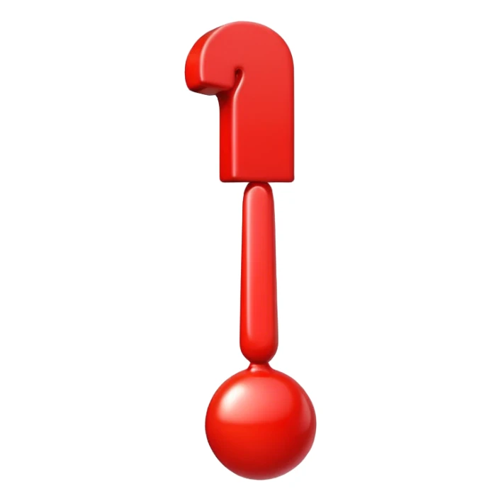 A bright red exclamation mark emoji, glossy, 3D, cartoon style, vibrant colors, smooth shading, simple background, iOS emoji style, high detail, cute and expressive
 sticker