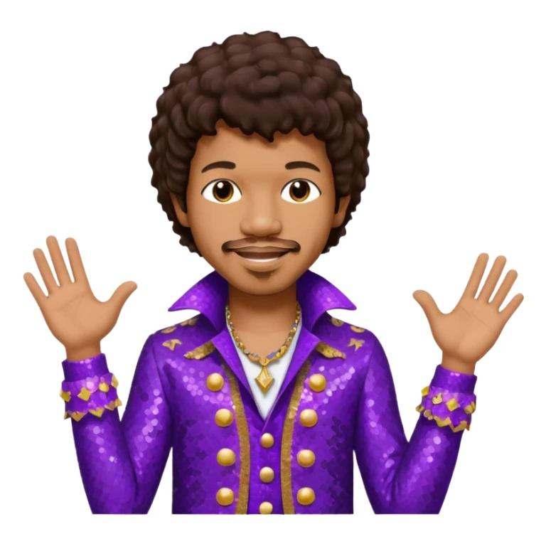 Jimi Hendrix with dark brown hair, purple sequin outfit sticker