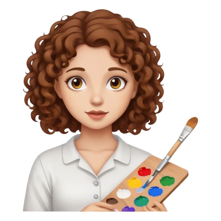 girl with brown curly hair holding paint palette  sticker