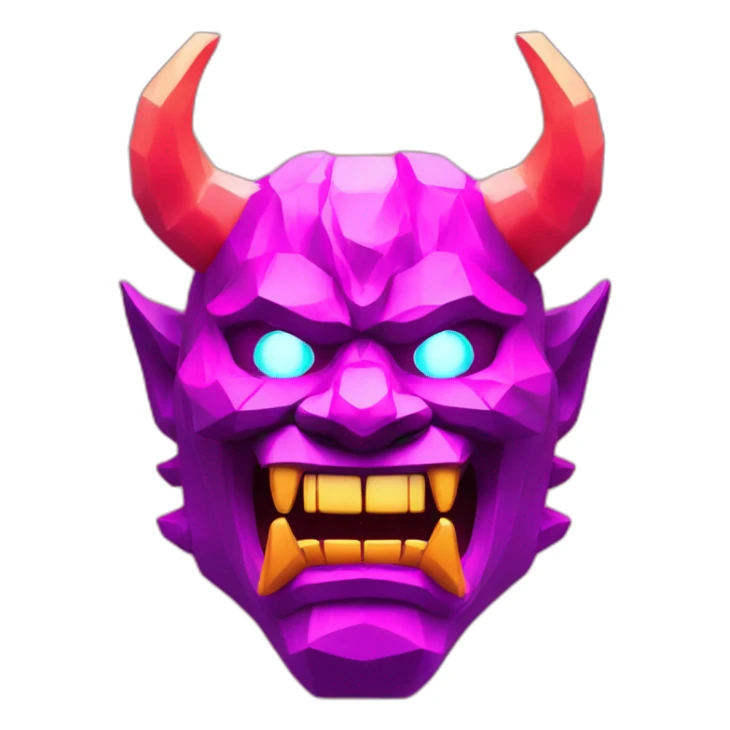 ONI MASK magenta color eyes glowing neon japanese style low poly 3d sticker